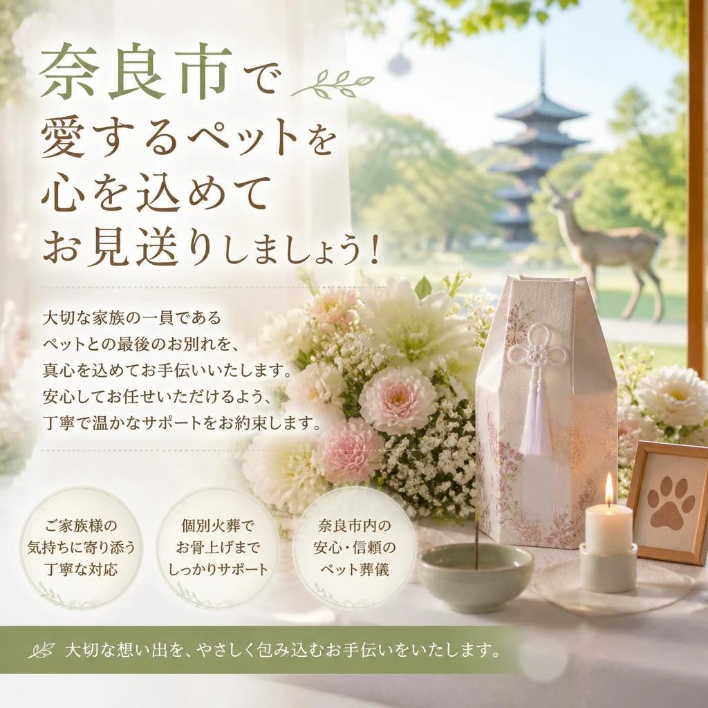 奈良市の訪問ペット火葬　愛するペットちゃんを心を込めてお見送りしましょう