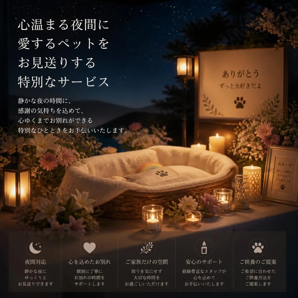心温まる夜間に愛するペットをお見送りする特別なサービス