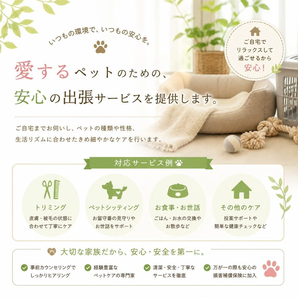愛するペットのための、安心の出張サービスを提供します。