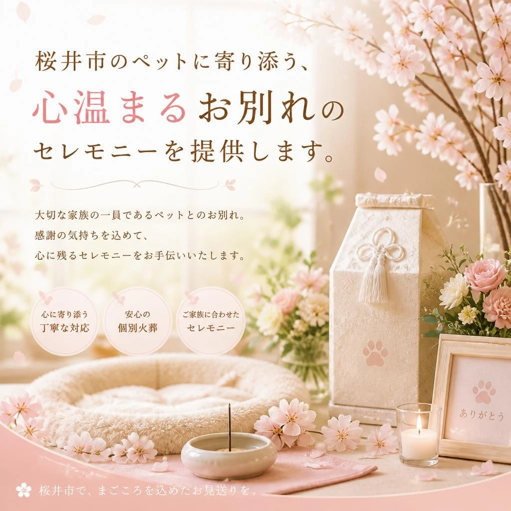 桜井市のペットに寄り添う、心温まるお別れのセレモニーを提供します。