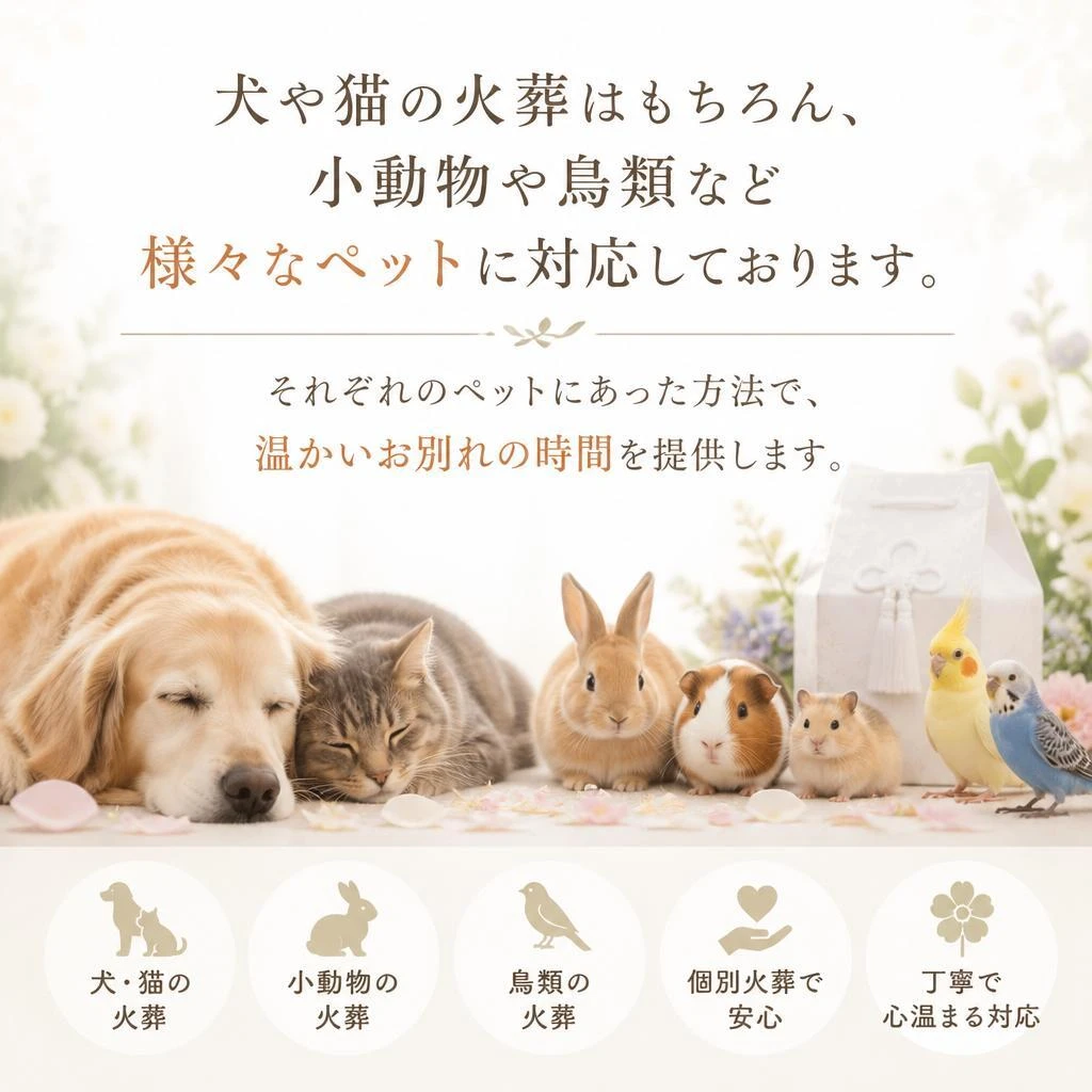 犬の葬儀・猫の火葬、さまざまなペットに対応