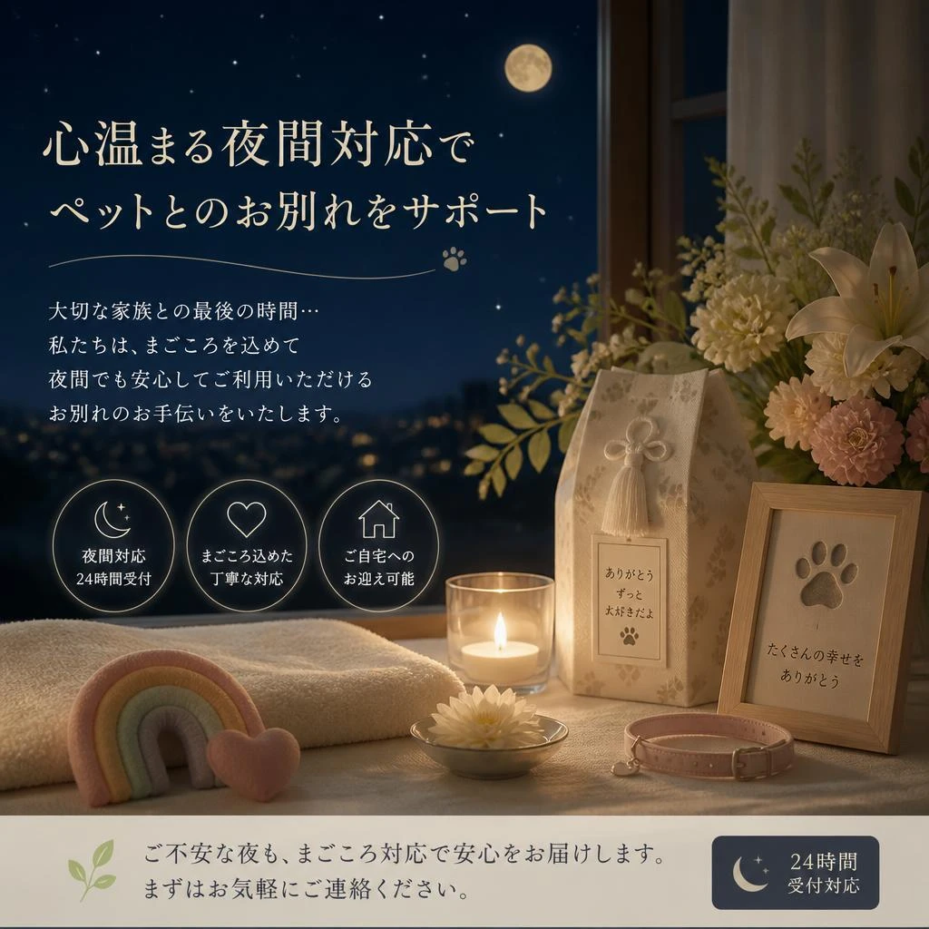 心温まる夜間対応でペットとのお別れをサポート