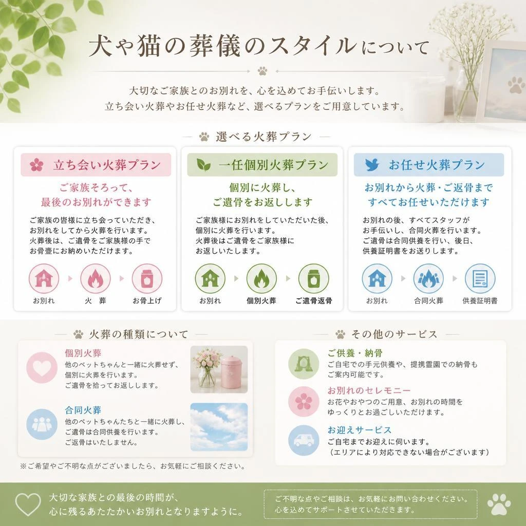 ペット葬儀の種類と特徴