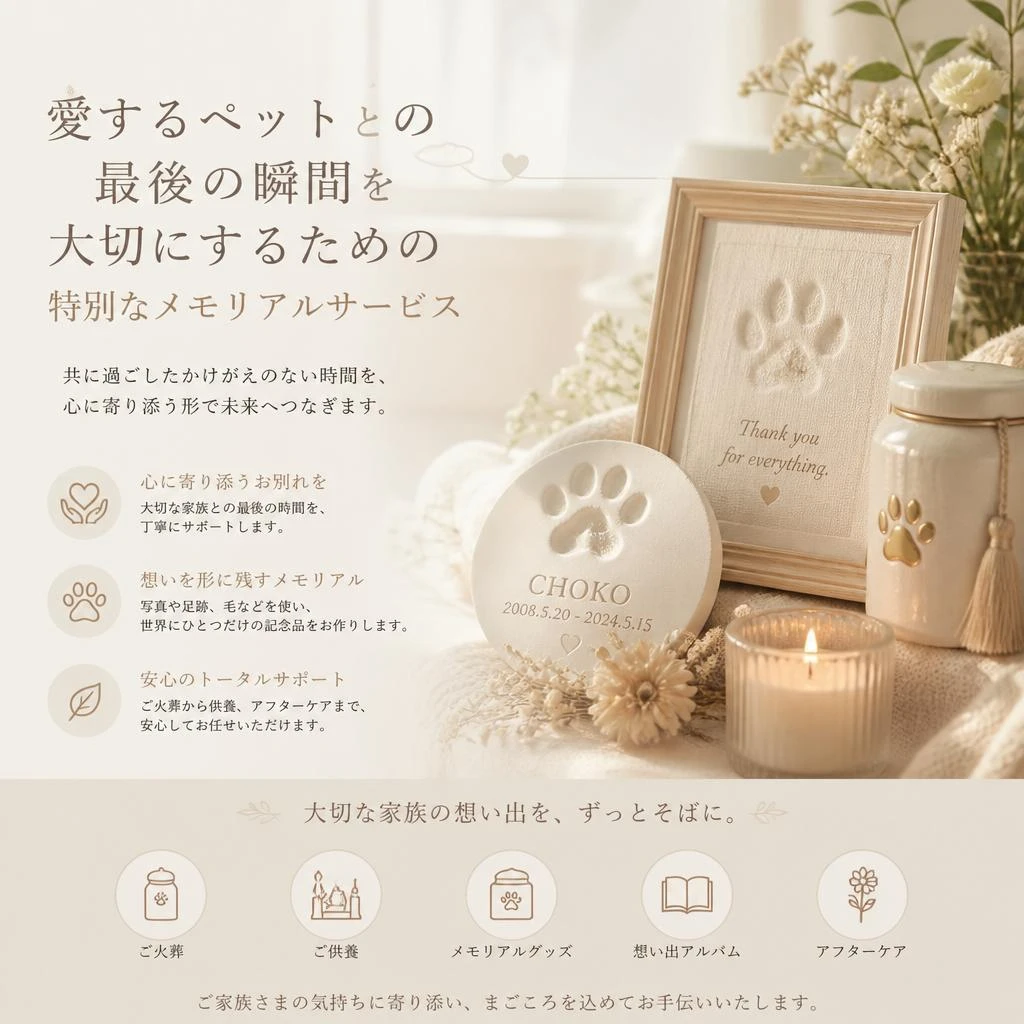 愛するペットとの最後の瞬間を大切にするための特別なメモリアルサービス