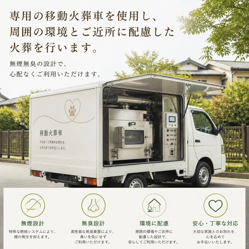 安心・安全な移動火葬車