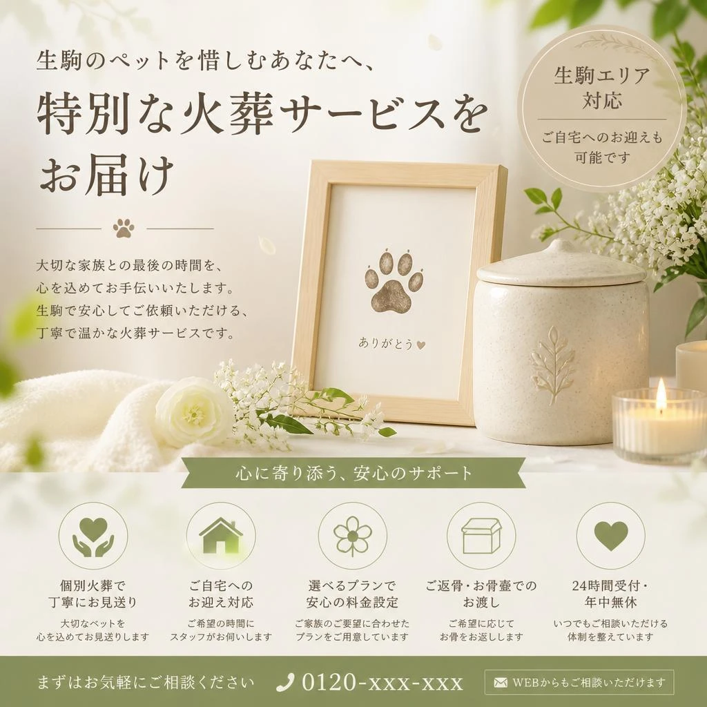 生駒市のペット火葬　あなたの想い出を特別な葬儀でお手伝い