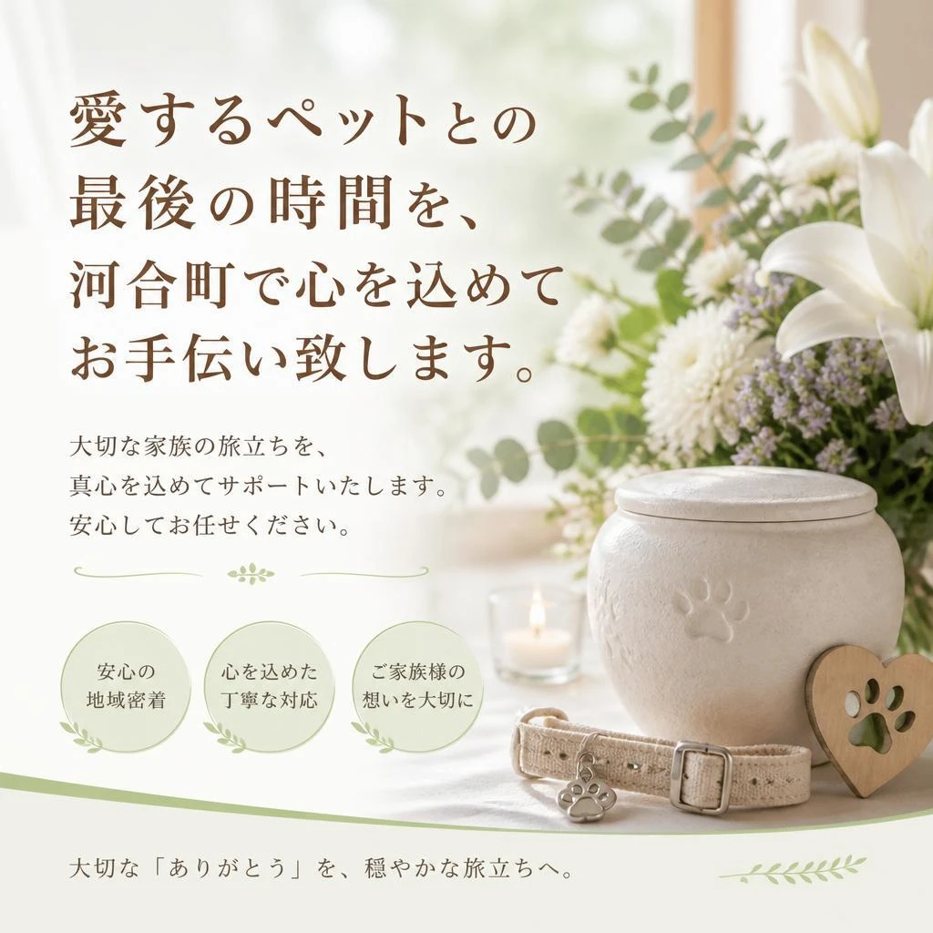 愛するペットとの最後の時間を、河合町で心を込めてお手伝い致します。