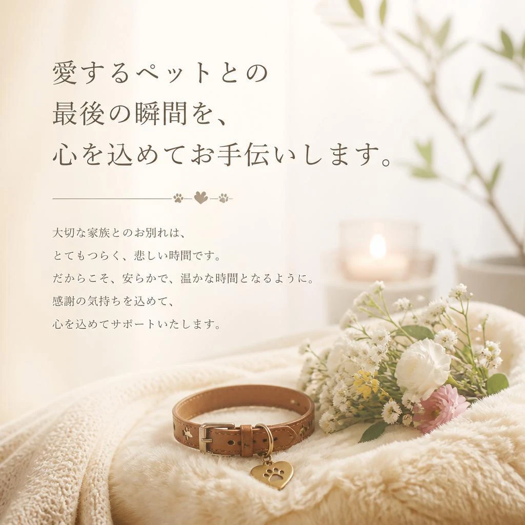 愛するペットとの最後の瞬間を、心を込めてお手伝いします。