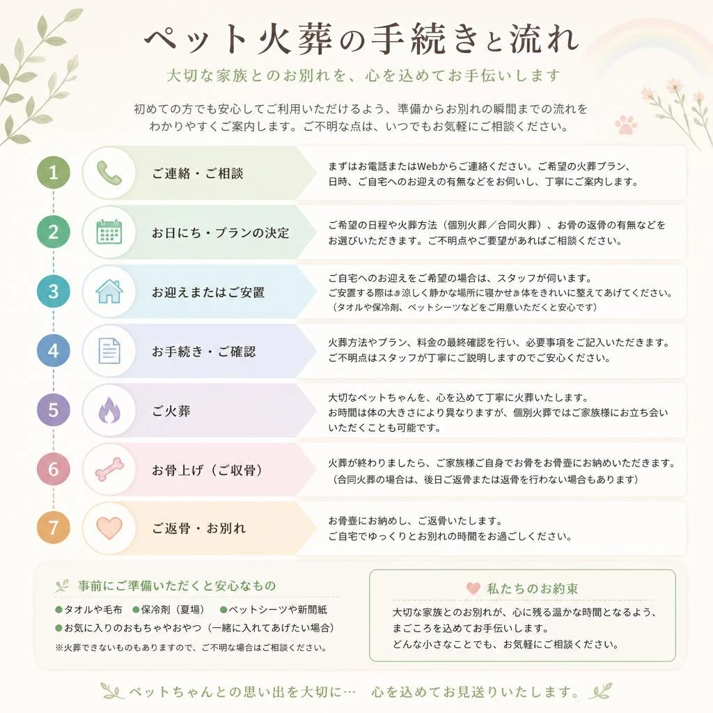 安心・安全なペット火葬の流れ