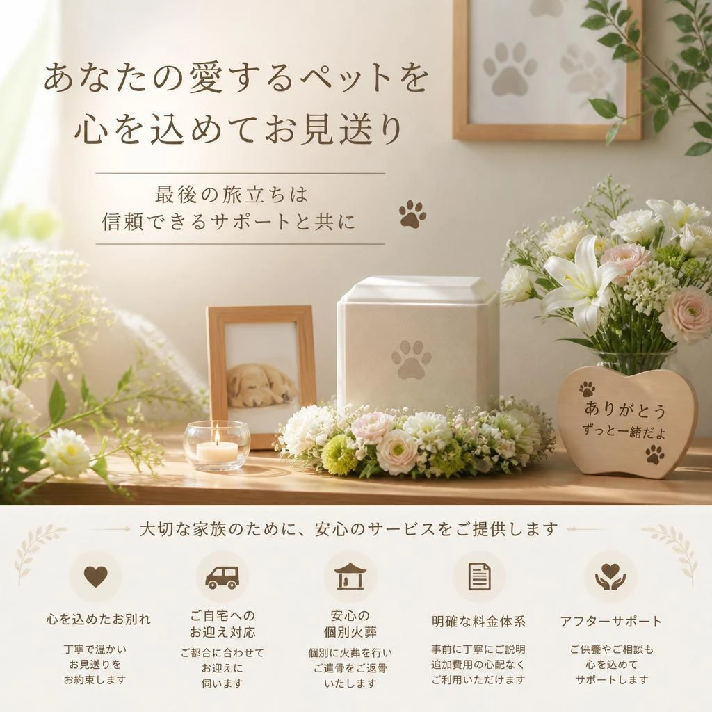 御所市の訪問ペット火葬　お別れの旅立ちは信頼できる当社のサポートで