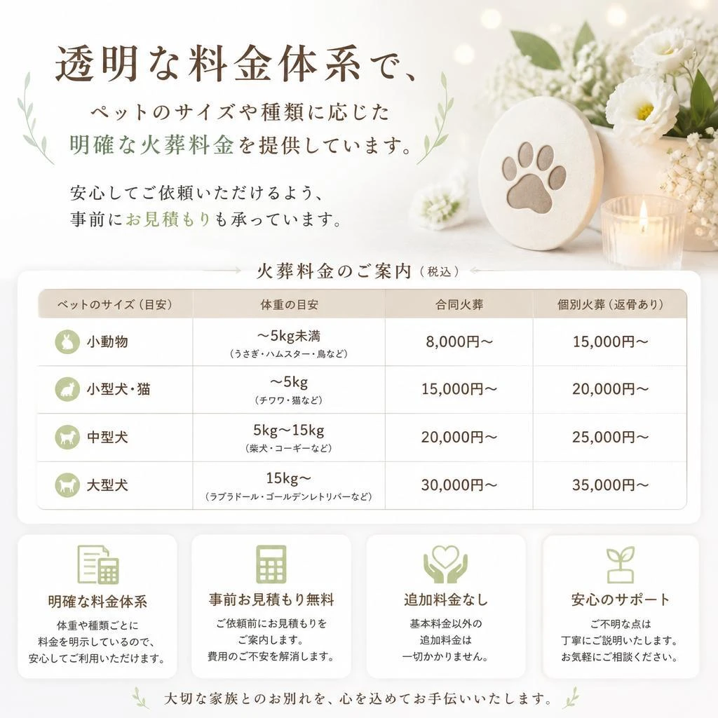 明確な火葬料金と安心のサービス